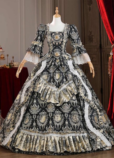 Graceful Retro Black Floral Masked Prom Dress Women Halloween Carnival Valentines Day Evening Formal Party Dress