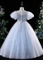 Children Blue Puff Sleeve Sequin Formal Dress 2