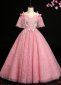 Girls Pink Spaghetti Strap Ruffle Shoulder Tulle Prom Dresses