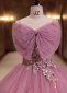 Pink Spaghetti Strap Big Bow Tulle Homecoming Dress 4
