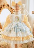 Upscale Winter Girl Lolita Princess Dress Children Deep Blue Performance Outfit
