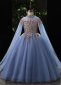 Girls Blue Sequin Cape Sleeve Tulle Beauty Contest Carnival Dresses