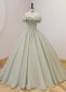 Off The Shoulder light Green Tulle Formal Dress With Flower Neck