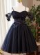 Black Applique Spaghetti Straps Tulle Cocktail Dress