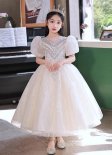 Girls Princess White Sequin Mesh Wedding Party Dress