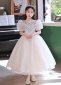 Girls Princess White Sequin Mesh Wedding Party Dress