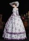 Women Purple Floral Printed Lace Ruffled Long Sleeve Holiday Carnival Fantasy Dress 4
