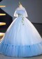 Custom made Off the Shoulder Blue Tulle Formal Evening Dresses
