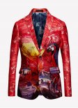 High-end Vintage Men Red and Purple Embroidered Jacquard Slim Fit Blazer Jacket Coat