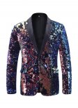 Blue Colorful Sequins Nightclub Slim Fit Blazer Men's Shiny Jacket