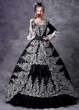 Black Rococo Embroidery Princess Marie Antoinette Dress Vintage Renaissance Reenactment Steampunk Halloween Costume