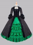 Black And Green Renaissance Medival Velvet Gothic Victorian Dress Ball Gown Reenactment Theatre Costume