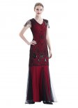 Burgundy 1920s Sequined Maxi Flapper Dress Women Cocktail Vintage Dresses