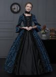Renaissance Medieval Victorian Ball Gowns Blue Brocade Lace Vintage Historical Dresses Vampire Costume