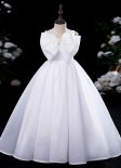 Pink White Children Girls Spaghetti Straps Big Bow Wedding Dress