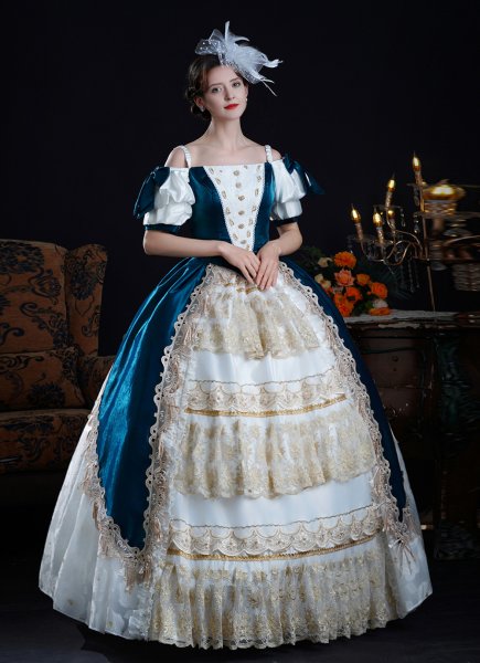 17th Century Women Off-the-Shoulder Fantasy Ball Gown Halloween Renaissance Party Dress