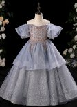 Children Sequin Bead Ruffle Sleeve Thanksgiving Party Formal Dress