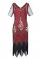 Women 1920s Art Deco Fringed Sequin Dress Gatsby Costume Dress with Sleeve