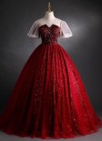 Burgundy Sequin Tulle Long Prom Dress
