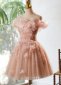 Pink Glitter Off the Shoulder Applique Feather Formal Dress