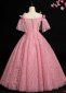 Girls Pink Spaghetti Strap Ruffle Shoulder Tulle Prom Dresses 4