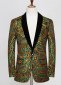 Men Gold-Green Cashew Flower Shiny Sequin Floral Shawl Lapel Suit Jacket Weddings Prom Banquets Formal Blazer