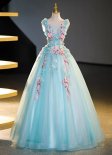 Princess Sexy Deep V-neck Flower Prom Dresses