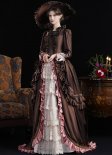 Vintage Women Brown Edwardian 1900s 1910s Tea Party Garden Dress Victorian Bustle Theater Costume