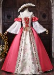 Pink Floral Brocade Off the Shoulder Bell Sleeves Lace Floor Length Masquerade Stage Dress