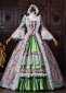 Vintage Green and Blue Floral Jacquard Victorian Tea Party Dress Rococo Bow Lace Long Sleeve Floor Length 18th Century Ball Gown