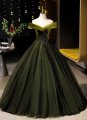 Army Green Sexy Tulle Off Shoulder Evening Dress