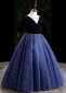 Navy Blue Kids Girls Velvet Tulle Masquerades Formal Dress