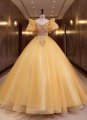 Gorgeous Puff Sleeves Yellow A-Line Prom Formal Dress