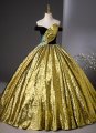 Custom-made Gold Off Shoulder Leaf Decoration Party Dress
