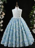 Kids Princess Rose Flower Wedding Dress Flower Girls Formal Ball Gown