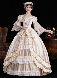 Champagne Lace Ruffled Long Sleeve Floor Length Formal Party Dress for Women