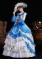 Blue Printed Ruffled Half Sleeve Floor Length Venice Carnival Fancy Dress 3