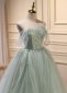 Off the Shoulder Sleeveless Court Train Sequins Light Green Formal Dress 1