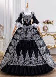 Elegant Medieval Retro Black Halloween Masked Prom Dresses Ball Gown Lace Embroidery Half Sleeves Square Neckline Floor Length Long Formal Dress