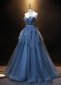 Dark Blue Off The Shoulder Sleeveless Prom Formal Dresses 1