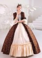 Noble Renaissance Vintage Coffee Floral Jacquard Gothic Victorian Prom Gown Marie Antoinette Dress Women Theater Costume