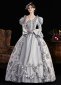 Purple Printed Long Flare Sleeve Floor Length Masquerade Ball Dress 3