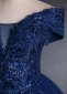 Dark Blue Embroidery Sequins Off Shoulder Tulle Long Formal Dress 2