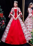 Red Jacquard Floral Printed Wedding | Birthday | Christmas Party Dress Victorian Ball Gown Theater Costumes
