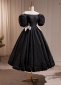 Black Off Shoulder Ball Gown Midi Sleeve Party Dress