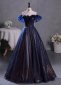 Deep Blue Off Shoulder Tulle Long Formal Dress