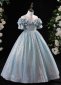 Children Off Shoulder Tulle Sequin Prom Homecoming Dress Blue
