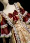 Burgundy Taffeta and Gold Floral Masked Prom Party Dress 4