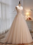 Brides White Tulle Spaghetti Strap Appliques Wedding Dress