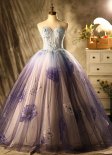 Beautiful Flower Fairy Purple Glitter Prom Dresses 2024 Ball Gown Strapless Beading Lace Flower Sleeveless Backless Floor-Length Long Prom Formal Dresses